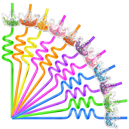 Glitter Princess Crown Reusable Party Straws – 30 Pack, 6 Colours