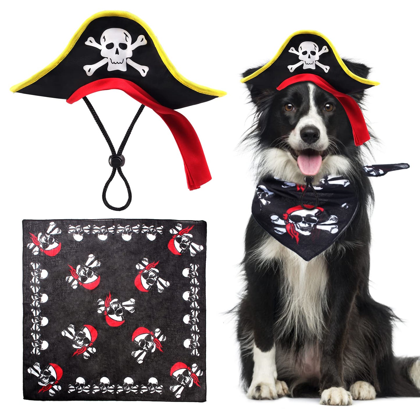 Skull Print Pet Pirate Hat & Bandana Costume – 2 Piece