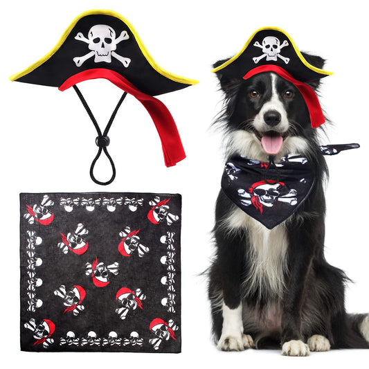 Skull Print Pet Pirate Hat & Bandana Costume – 2 Piece