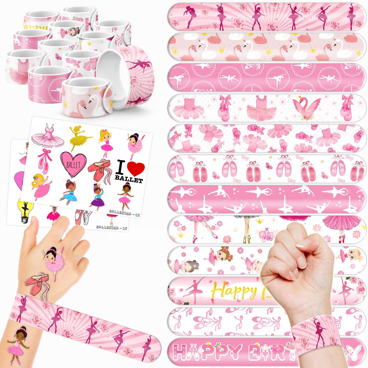 Ballet Slap Bracelets & Temporary Tattoos Party Favours – 48 Pack