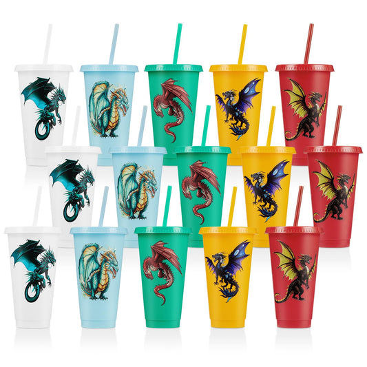 Western Dragon 24oz Plastic Party Cups with Lids & Straws – 15 Pack
