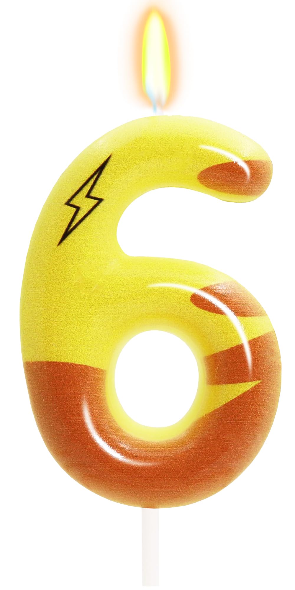 Lightning Print 6th Birthday Candles for Boys Girls Yellow Pika Themed Cake Topper Cartoon Themed Birthday Party Decorations Supplies (Number 6)