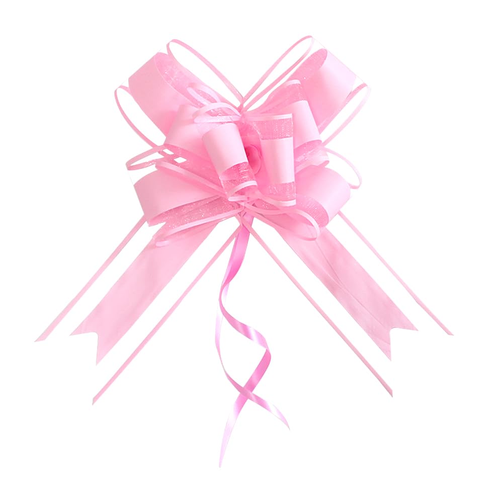 WDHHNP 10PCS Large Pull Bowspink bows for gift wrappingOrganza Gift Wrapping Ribbon Pull Bows Gift Bows for Wedding Gift BasketsChristmas party birthday gift bow decoration (pink)