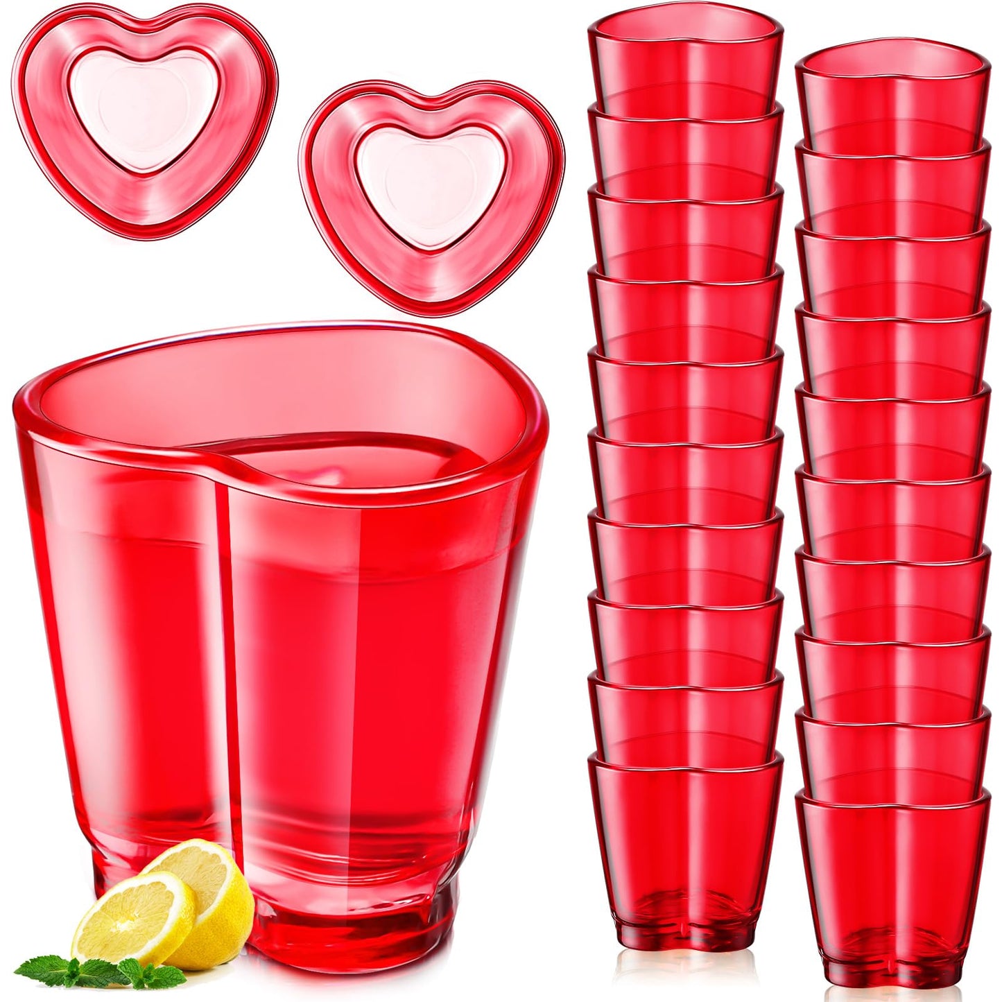Domensi 20 Pcs Valentines Day Heart Shot Glasses 1.5oz Tequila Glasses Stemless Shot Glass Cute Valentines Day Heart Shaped Shot Glass Espresso Shot Glasses for Soju Whiskey Vodka (Bright Red)