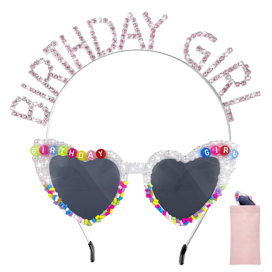 Lingdeer Birthday Girl Sunglasses with Birthday Girl Crown Birthday Glasses Birthday Headband Birthday Tiara for Women Girls Birthday Gifts Accessories Decorations