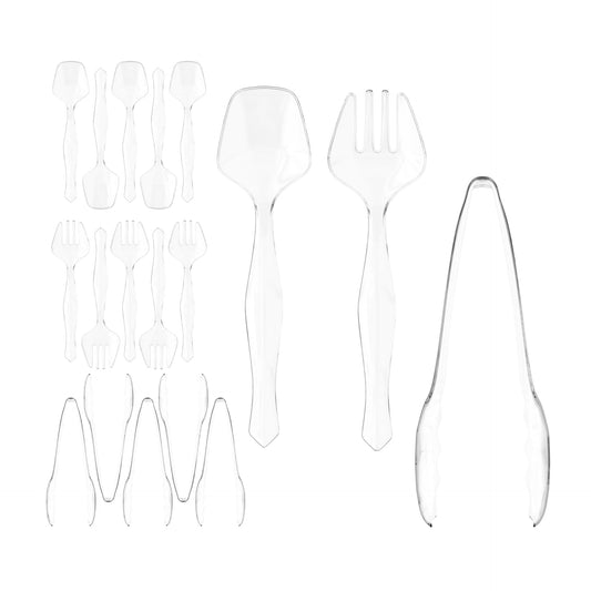 18 Pcs Clear Plastic Serving Utensils - 6 Clear Plastic Serving Spoons - 6 Clear Plastic Tongs For Serving - 6 Plastic Serving Forks - Heavy Duty Clear Disposable Serving Utensils Set For Parties