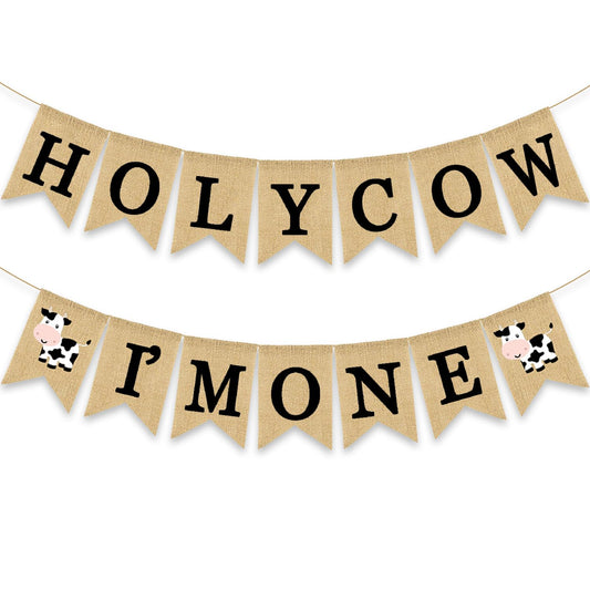 Holy Cow Im One Banner Farm 1st Birthday Party Decoration Barnyard Burlap Garlands Western Boy Girl First Birthday Supplies Black