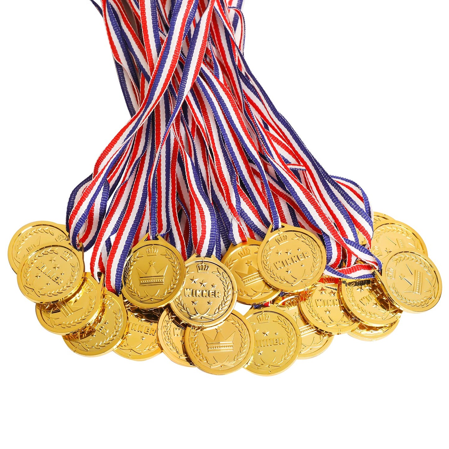 100 Packs Childrens Gold Plastic Winner Medals Kids Golden Winner Awards Medals
