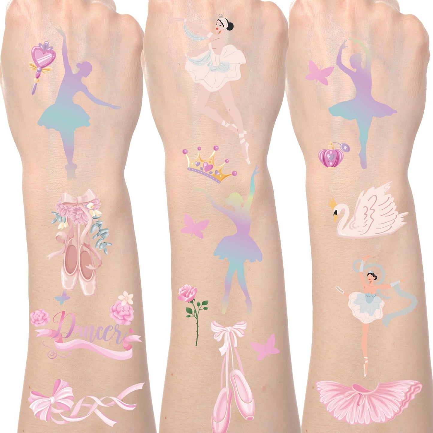 Ballerina Ballet Dance Temporary Tattoos – 200+ Pack, 8 Sheets