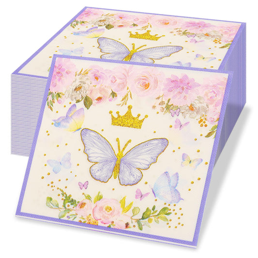 Butterfly Happy Birthday Paper Party Napkins – 60 Pack