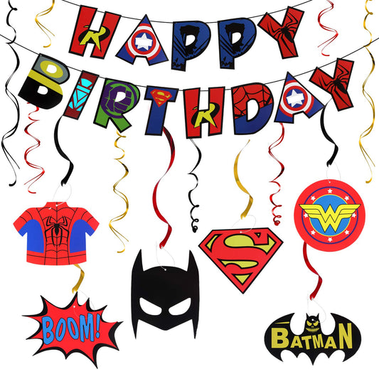 Superhero Birthday Decorations Banner & Swirls Party Set for Kids