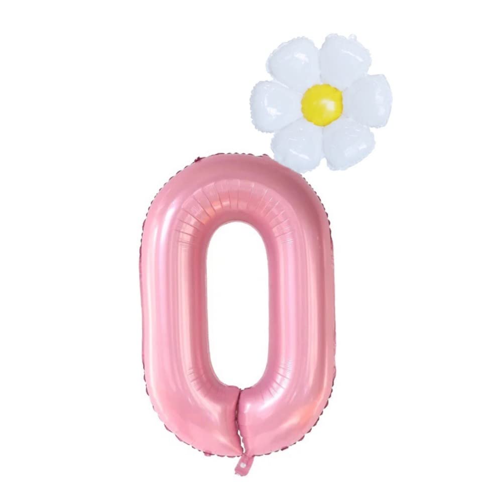 40 inch Pink Number 0 Balloons Giant Large Aluminum Foil Daisy Number Balloon 0 Childrens Birthday Party Decoration Balloon Supplies (0)