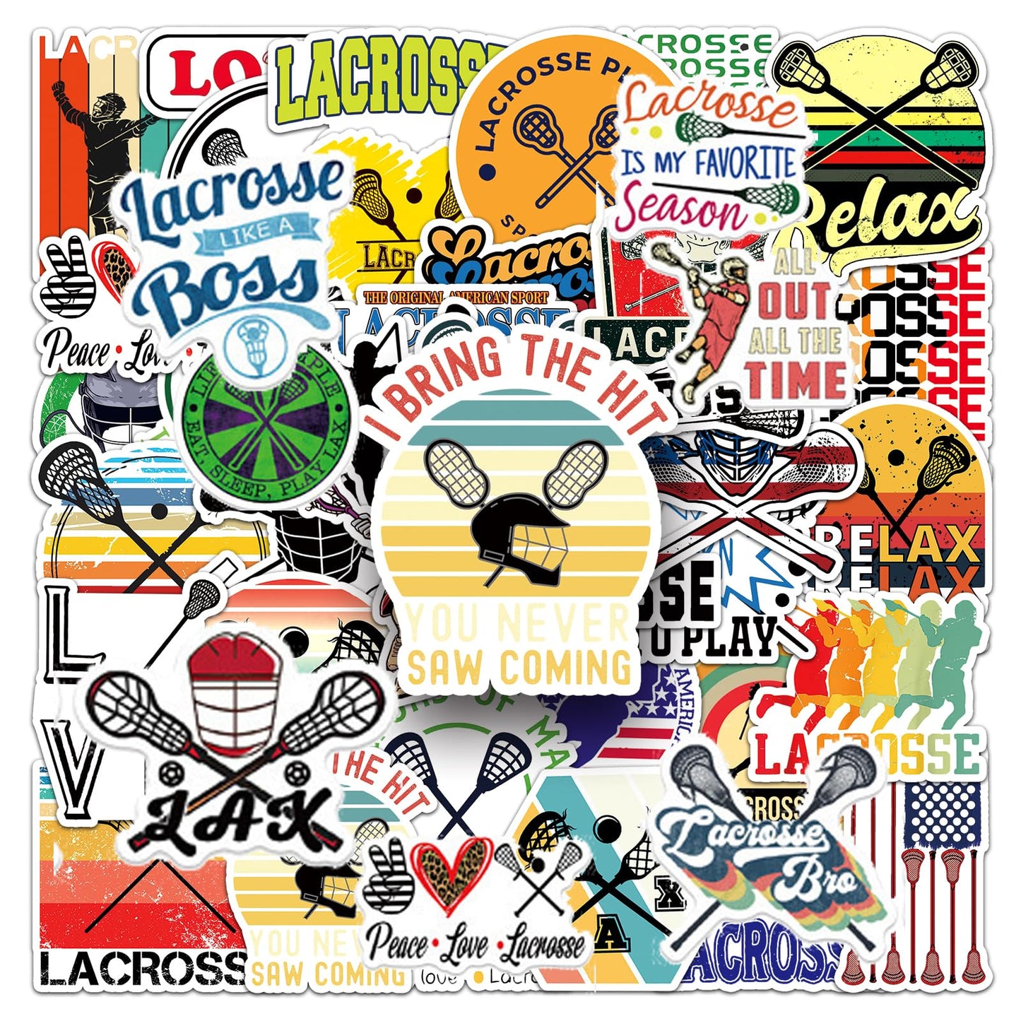 100 Pcs Lacrosse StickersLacrosse Vinyl Waterproof Decals Perfect for Water Bottle Laptop Luggage SkateboardLacrosse Gifts for Men Lacrosse Lovers Team Players