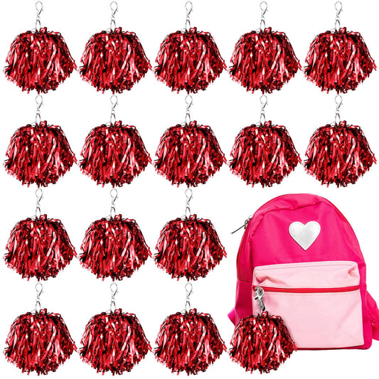 Cheer Pom Pom Keychains – 20 Pack, Red