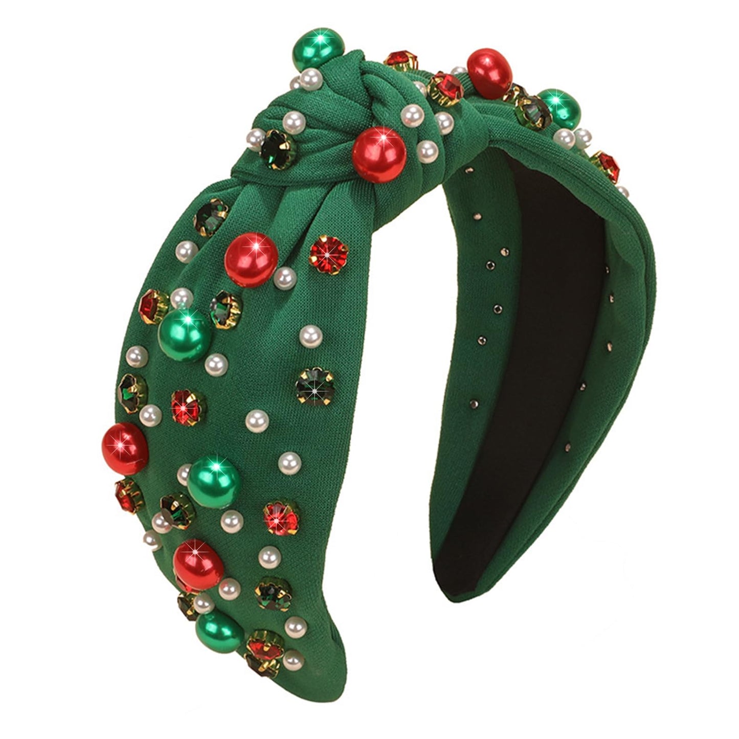 Xmas Green Rhinestone Crystal Christmas Knotted Headband