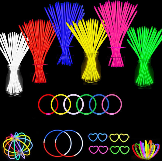 YOFOBU 300 PCS Glow Sticks BulkLight Up Bracelets Necklaces with ConnectorsGlow In The Dark Party Supplies8" Glow sticks Light Up Neon Party Favors for July 4th Birthday Wedding Carnival
