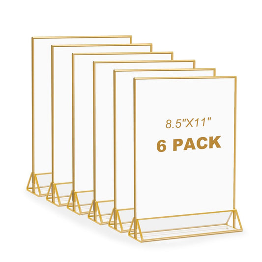 Gold Border Clear Acrylic Sign Holders 8.5 x 11 Inch – 6 Pack, Wedding Table Decor