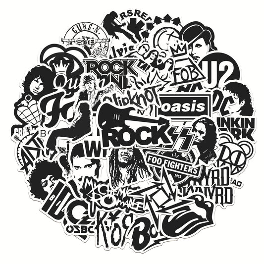 Classic Rock Band Stickers – 50 Pack, 80s & 90s Music Theme