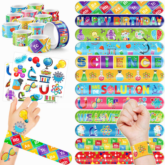 Science Temporary Tattoos & Slap Bracelets Party Favours – 48 Pack