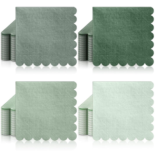 Sage Green Scalloped Cocktail Napkins - 100 ct