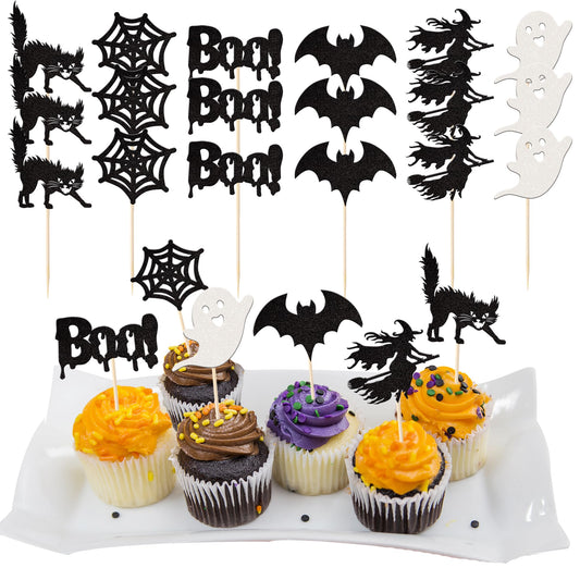Halloween Glitter Cupcake Toppers – 36 Pack