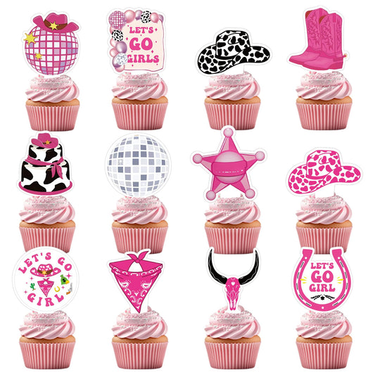 Cowgirl Pink Disco Cupcake Toppers – 36 Pack