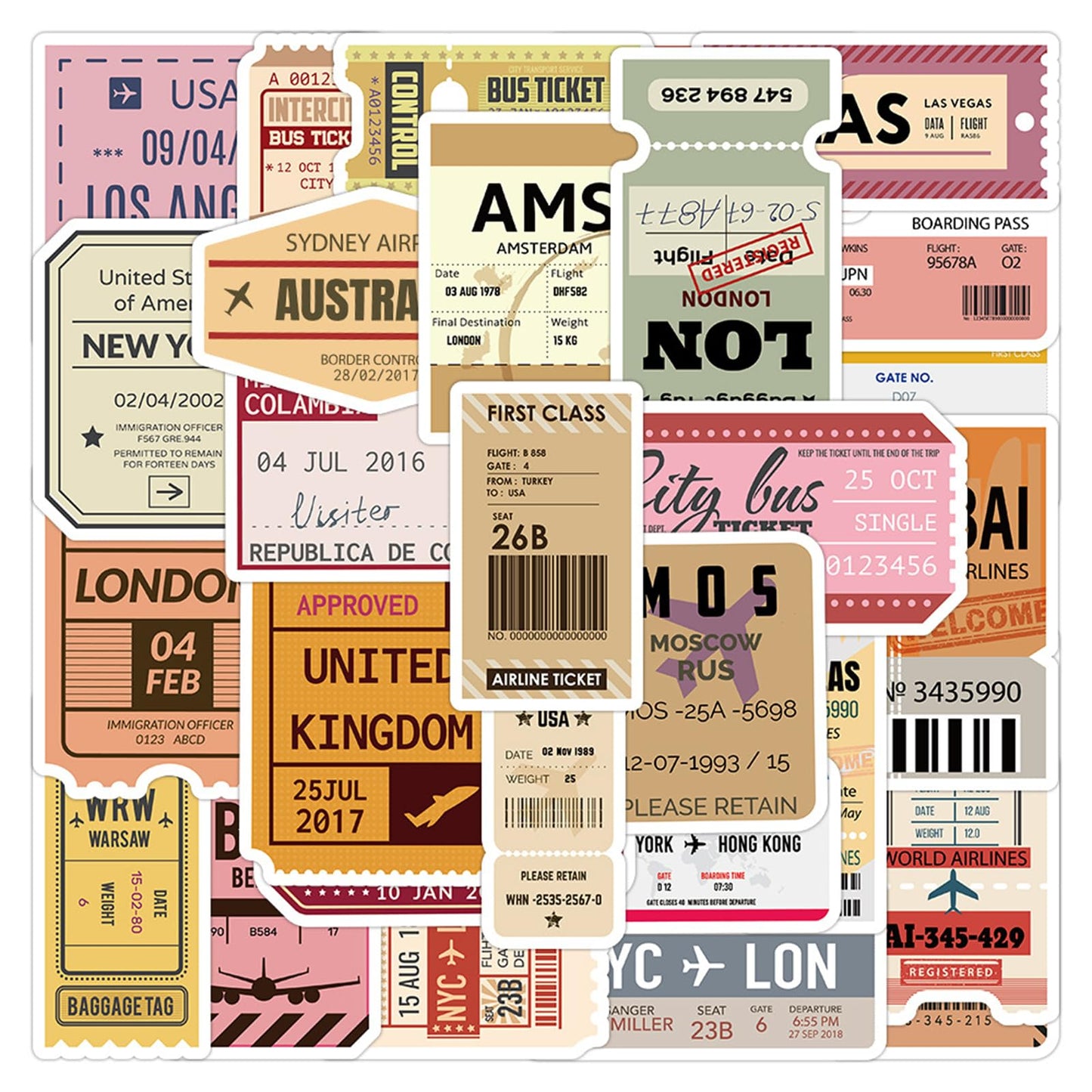 Boarding Pass Travel Stickers – 60 Pack