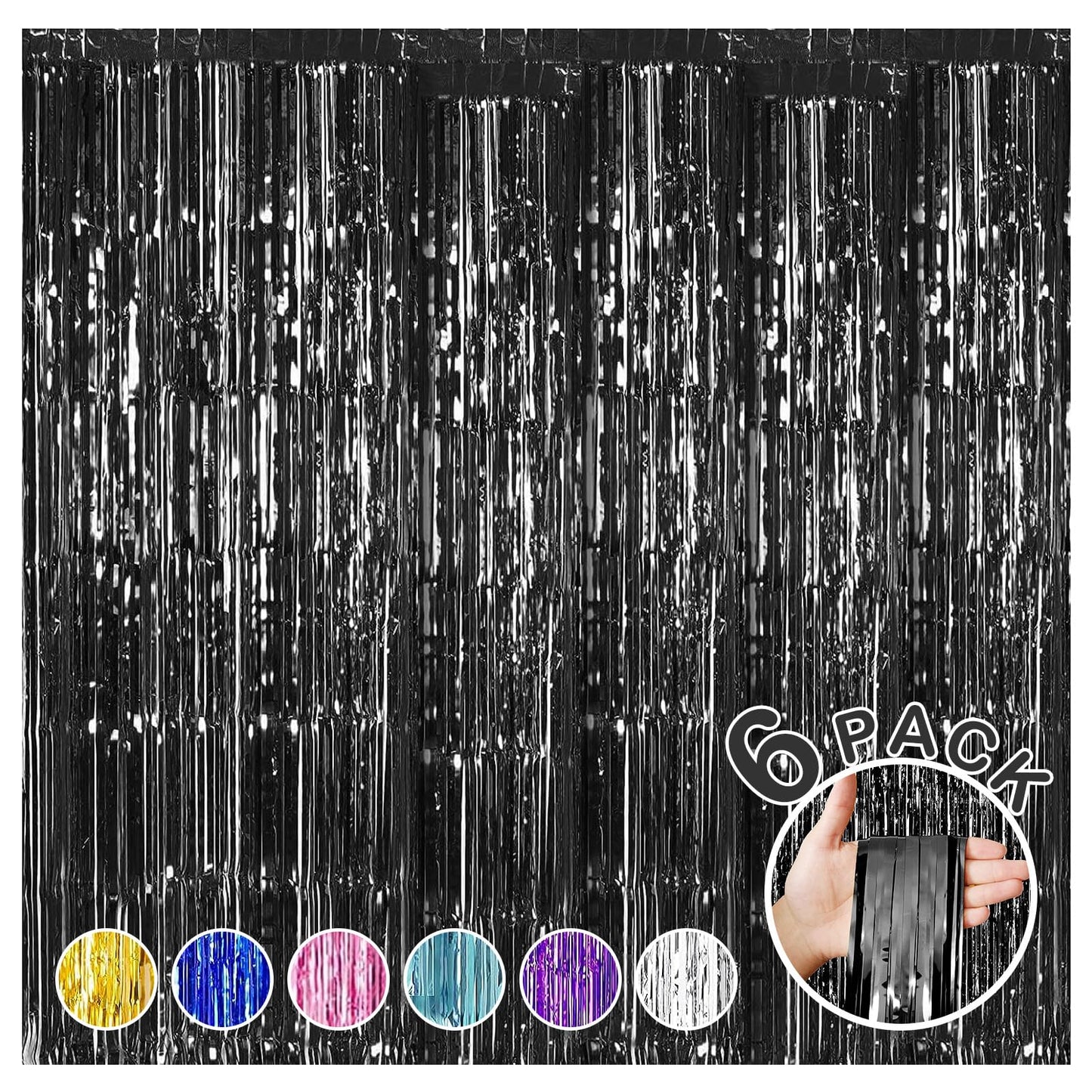 Black Foil Fringe Backdrop Curtains for Party Decor