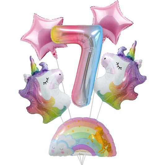 Unicorn 7th Birthday Balloon Bouquet – 6 Piece