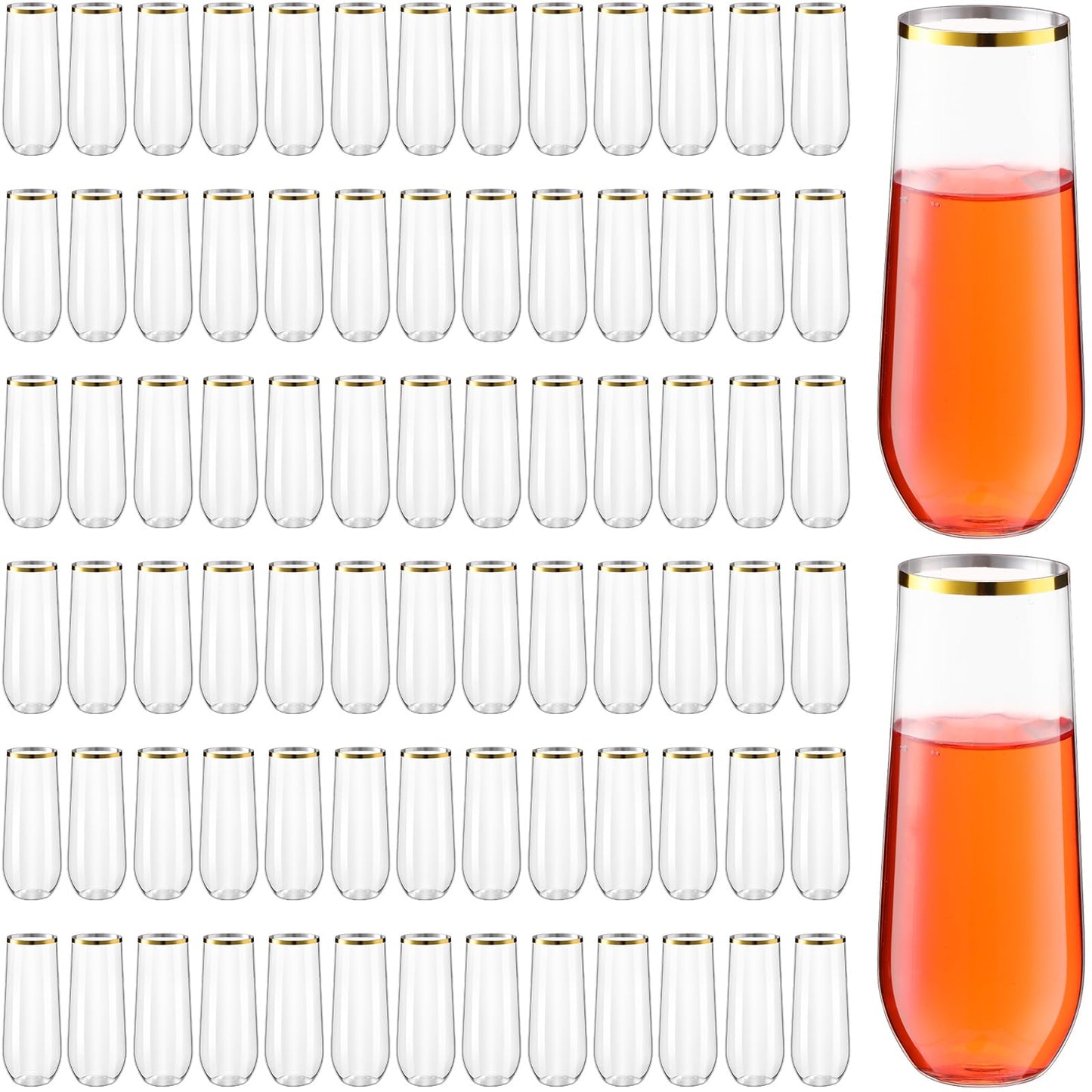 Tessco 80 Pcs Plastic Champagne Flutes 9 oz Plastic Wine Glasses Plastic Champagne Cups Unbreakable Toasting Glasses for Drinking Cocktail Christmas Party Wedding Shower Birthday (Gold Rim)