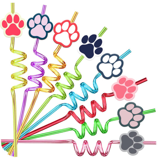 Dog Paw Reusable Party Drink Straws - 24