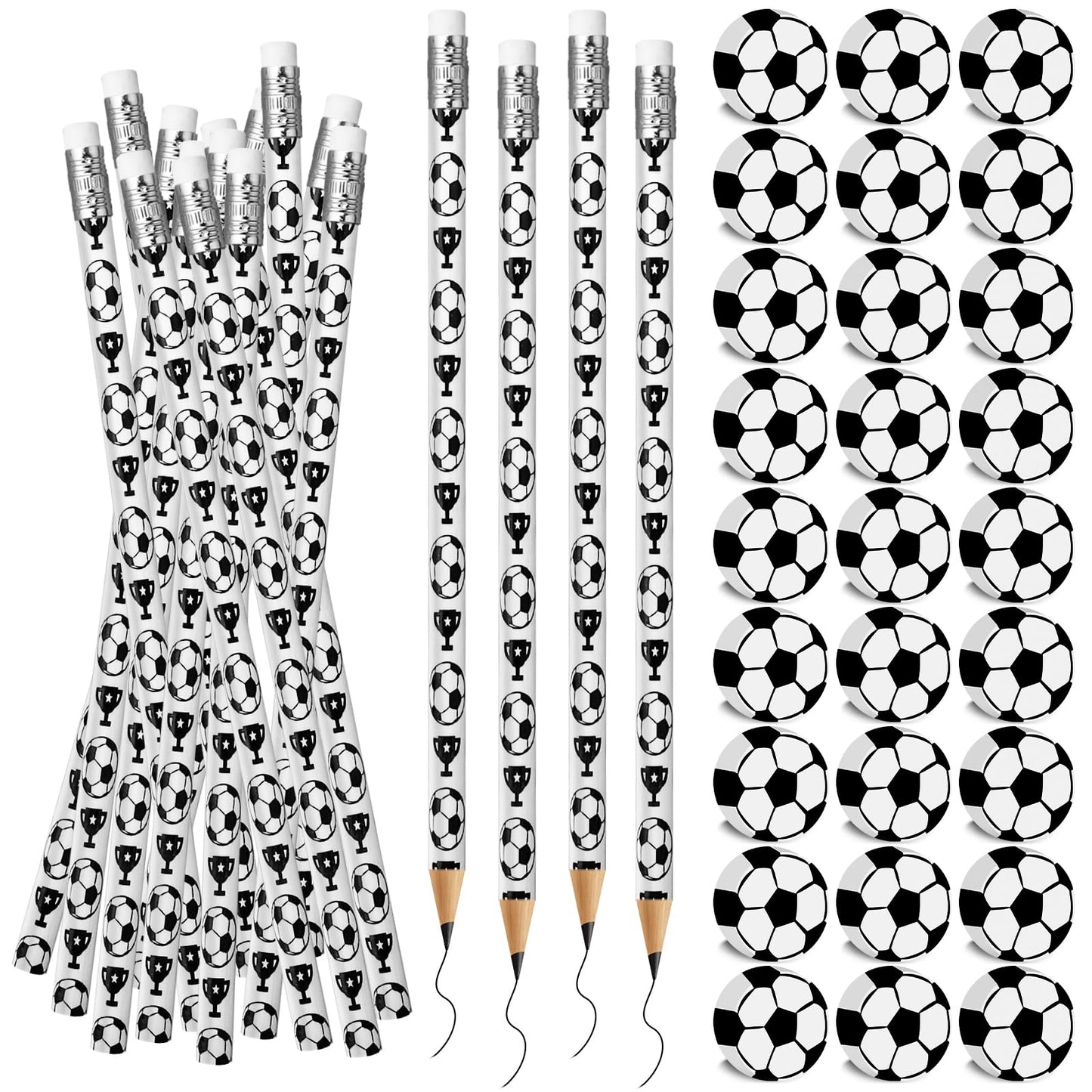 Soccer Pencils & Erasers Party Favours – 60 Pack