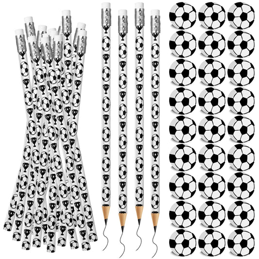 Soccer Pencils & Erasers Party Favours – 60 Pack