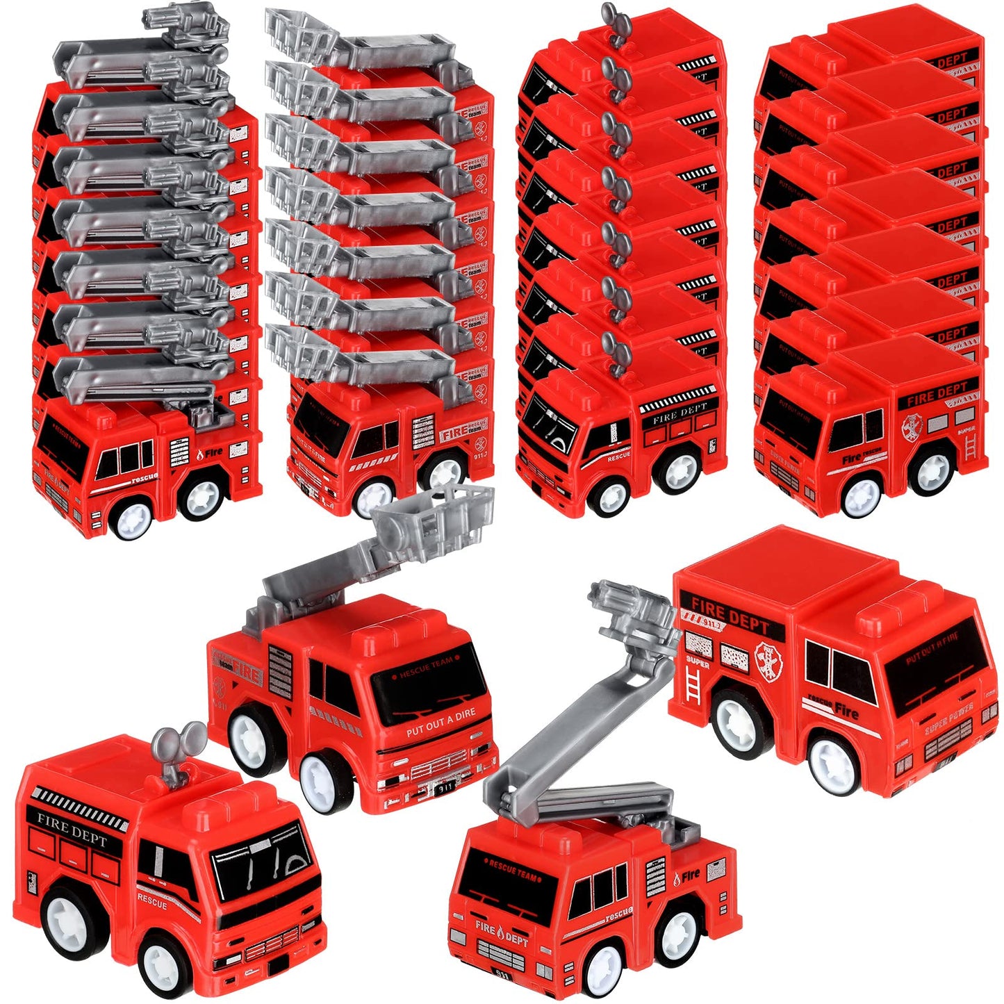 Mini Pull-Back Fire Truck Toy Party Favours – 96 Pack, 4 Styles