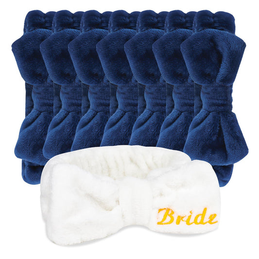 Bride & Bridesmaid Spa Headbands, White & Dark Blue - 8 ct