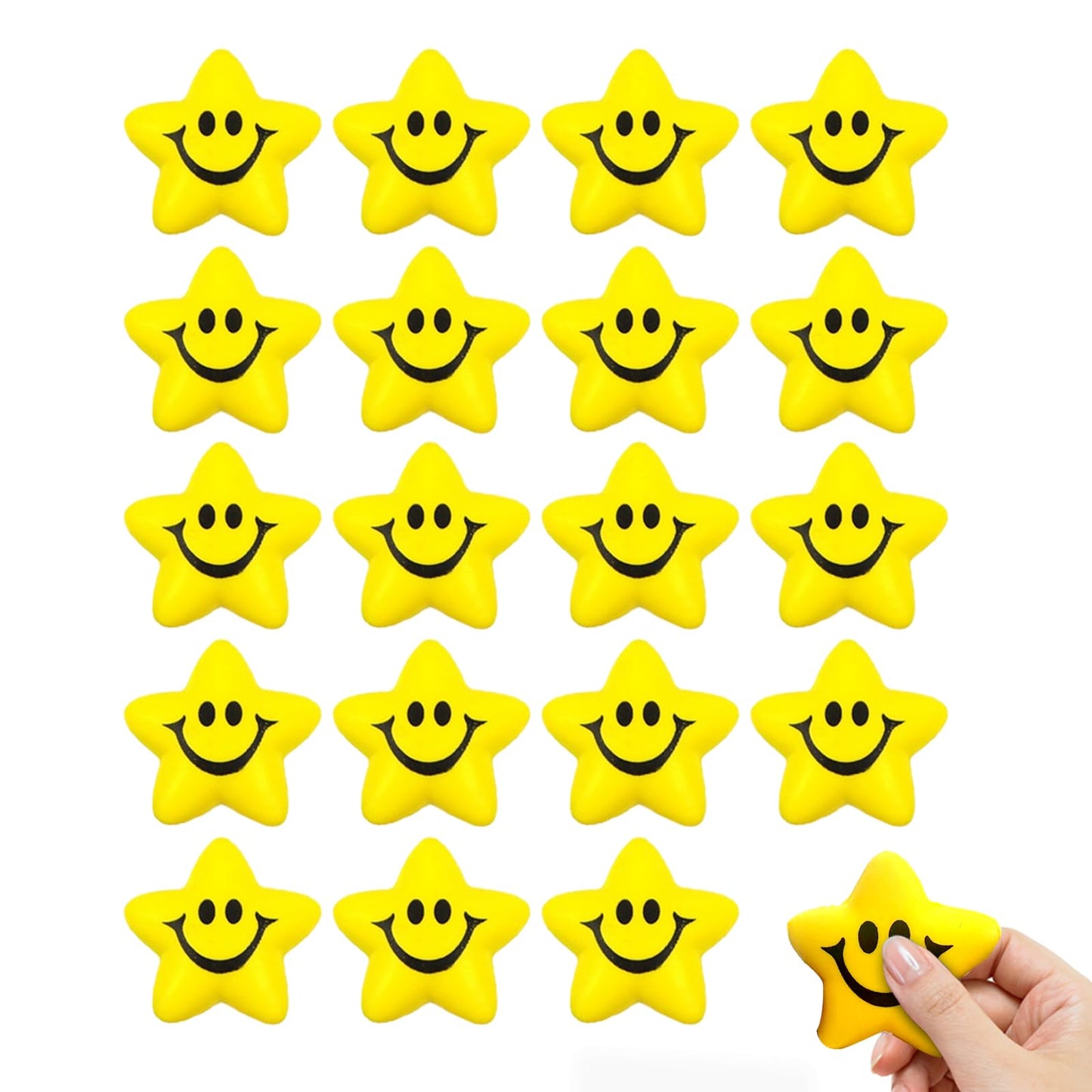 Yellow Star Smile Face Foam Stress Balls Party Favours – 20 Pack