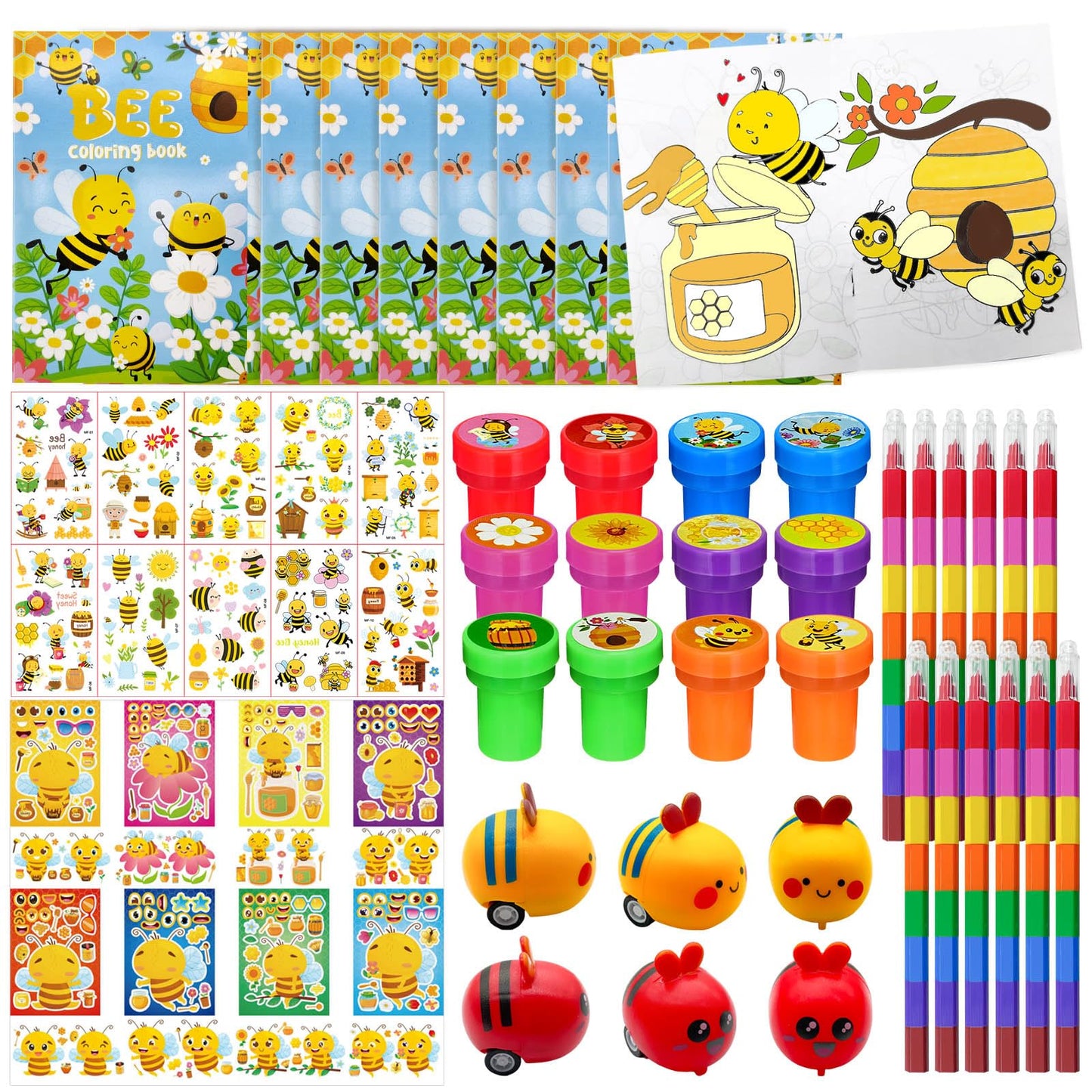 Bee Colouring Book & Crayons Party Favour Set – 72 Piece
