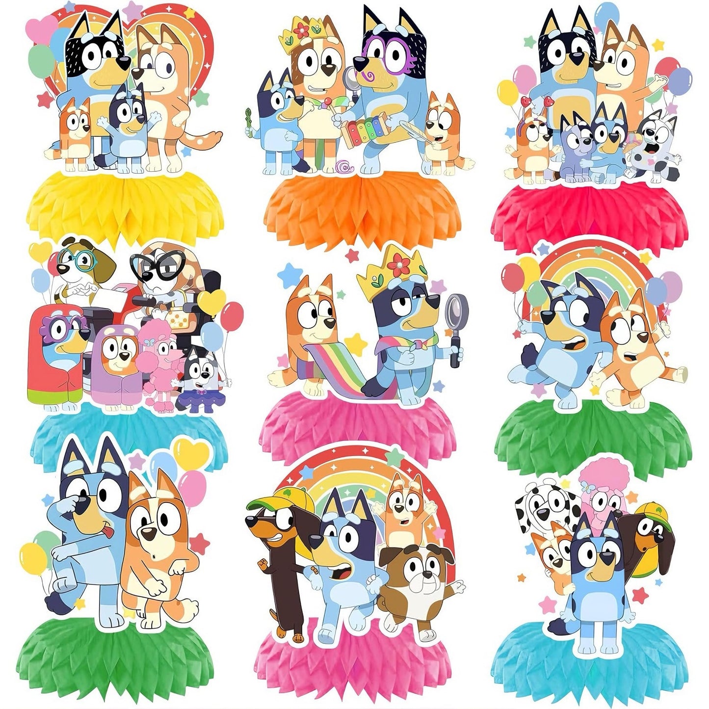 Cartoon Character Honeycomb Birthday Party Centerpieces - 9 ct