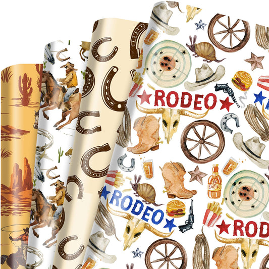 Western Cowboy Wrapping Paper - 12 ct