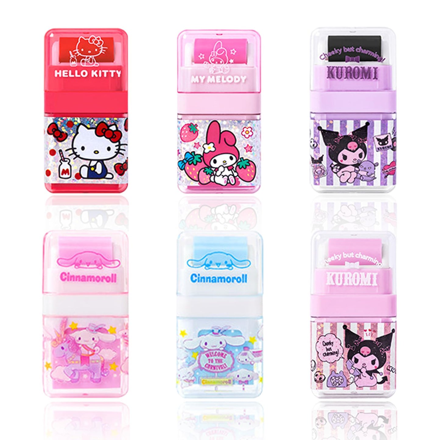 Kawaii Cartoon Roller Erasers with Cover for Kids