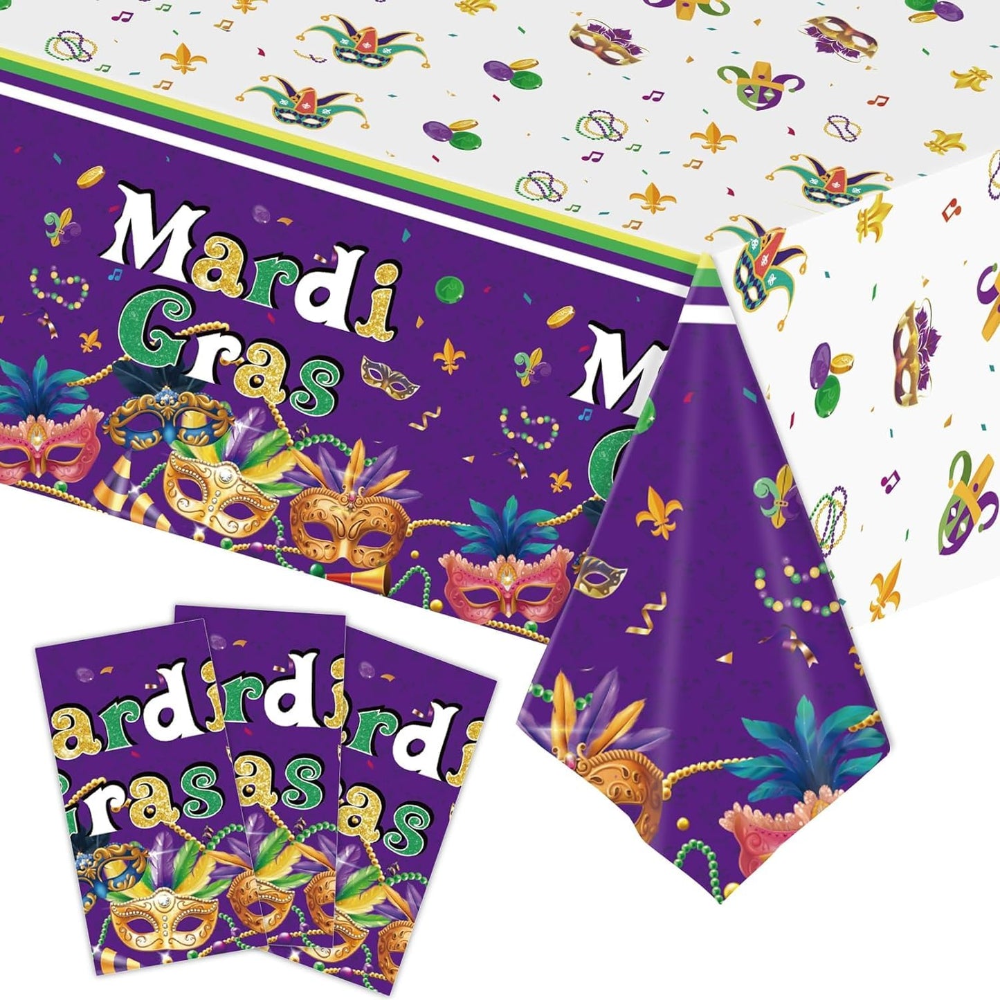 Mardi Gras Festive Plastic Table Covers 54x108 Inch – 2 Pack