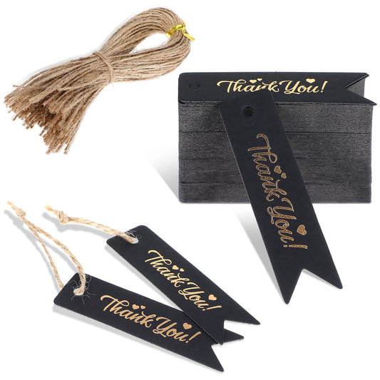 White Gold Stamp Thank You Gift Tags with String – 100 Pack