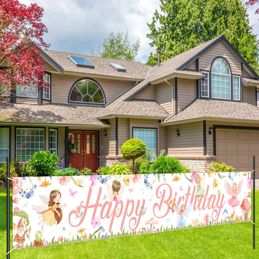 Fairy Happy Birthday Yard Sign Banner – Pink