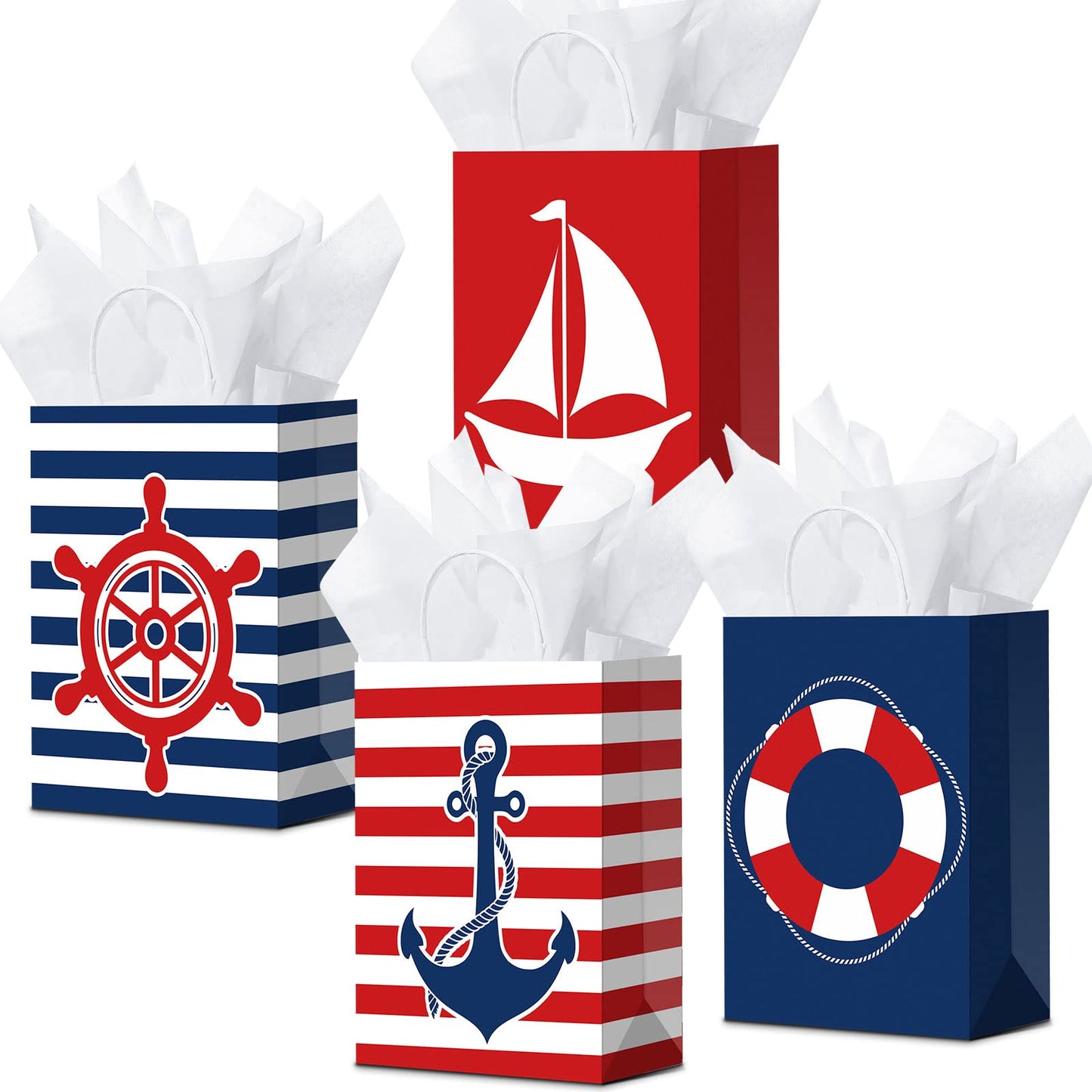 Nautical Gift Bags with Tissue Paper – 16 Pack