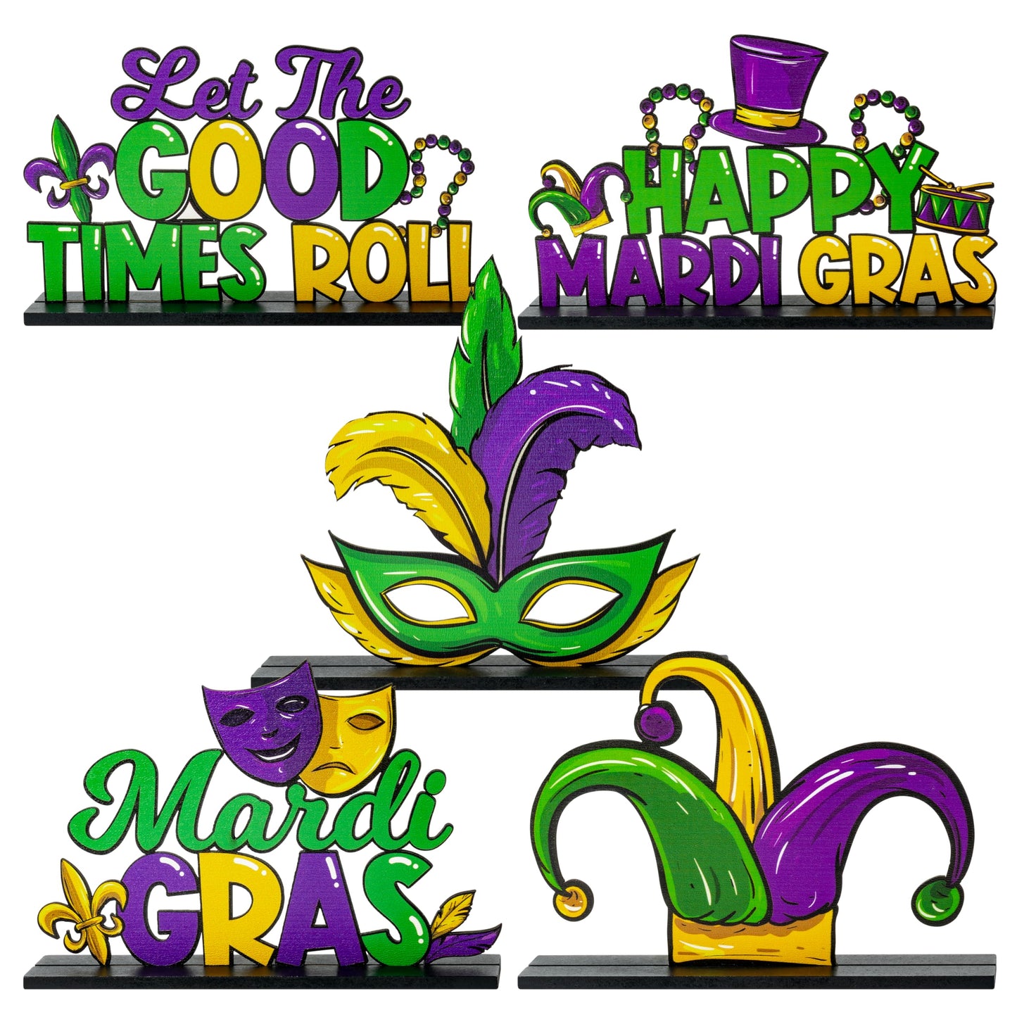 Mardi Gras "Let the Good Times Roll" Wooden Table Centrepiece Signs – 5 Piece