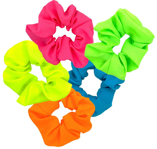 Neon 80s Party Hair Scrunchies – 5 Pack, Assorted Colours
