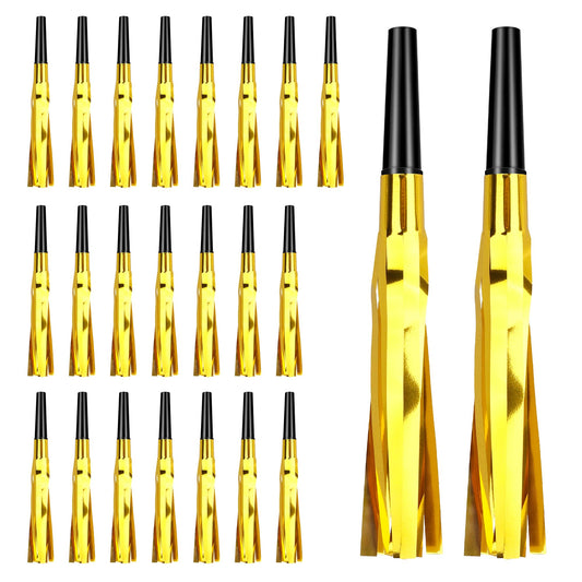 Gold Metallic Fringed Blowout Noise Makers - 24 ct
