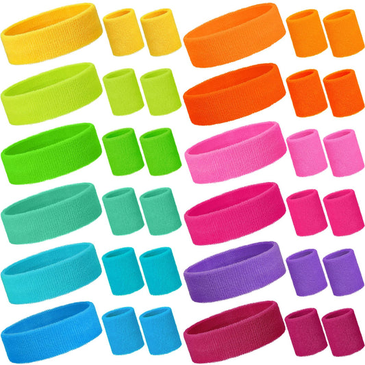 Neon Kids' Sports Sweatbands & Headbands Set – 36 Piece, 80s Glow Party