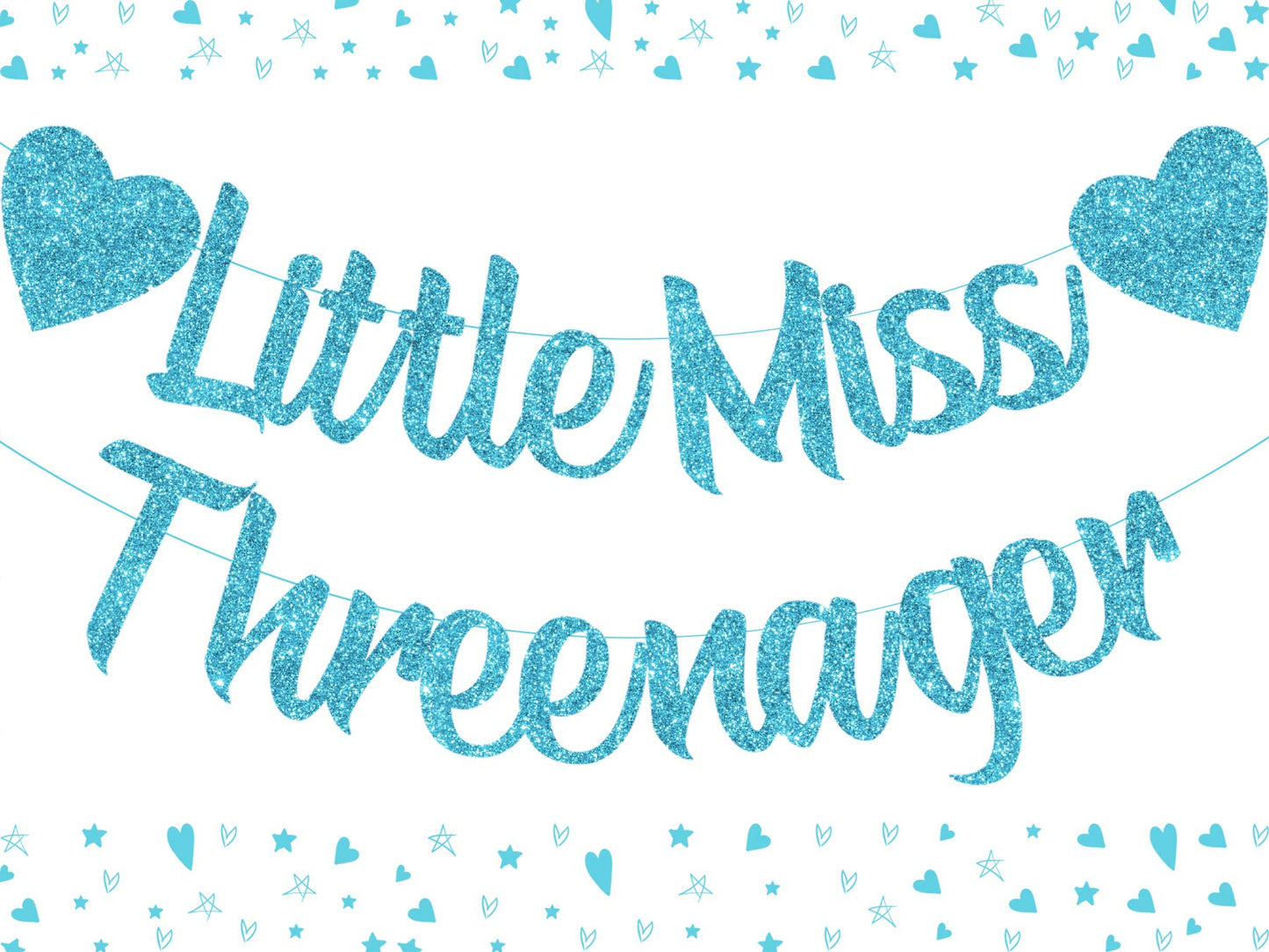 Glitter Little Miss Threenager Banner Garland Teal Blue for Baby Girls Third Birthday Decorations 3 Year Old 3rd Birthday Party Supplies