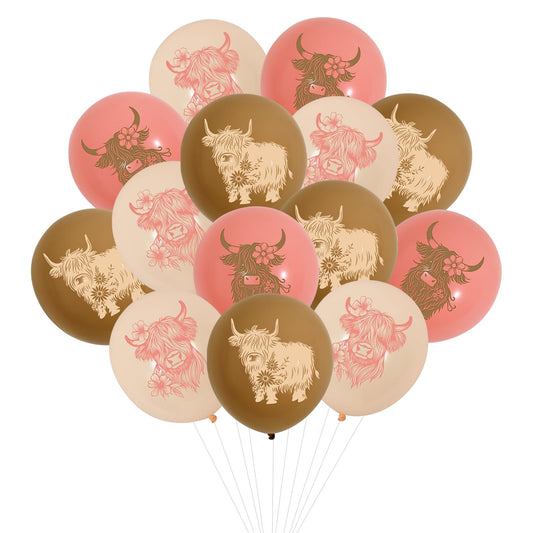 Boho Pink Highland Cow Party Latex Balloons 12 Inch – 45 Pack